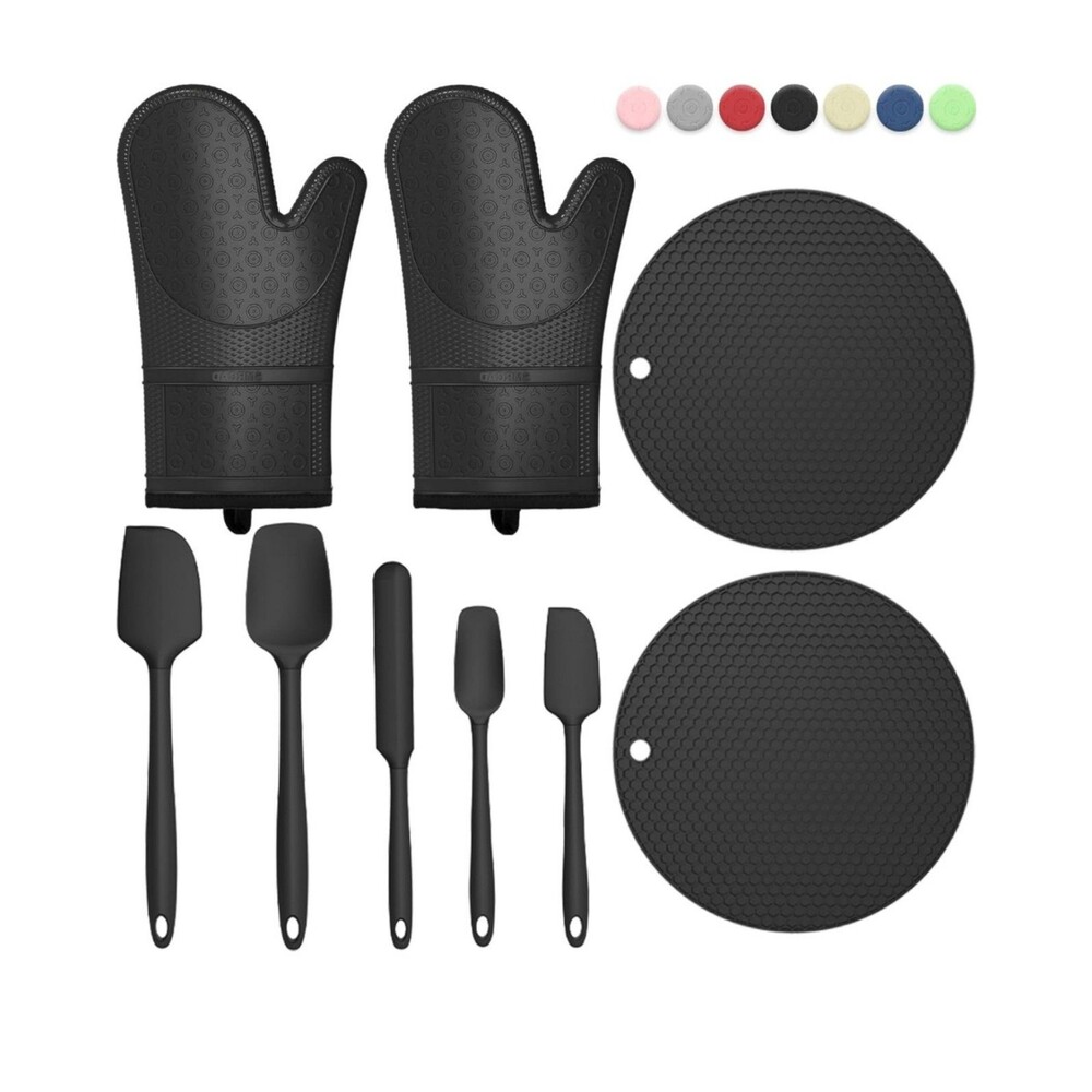 Oven Mitts with Heat-Resistant Hot Pads and Five Silicone Spatulas